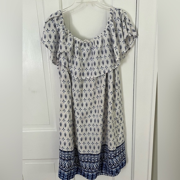 BeachLunchLounge Size XLarge Blue White Printed Off Shoulder 100% Viscose Boho - Picture 4 of 9
